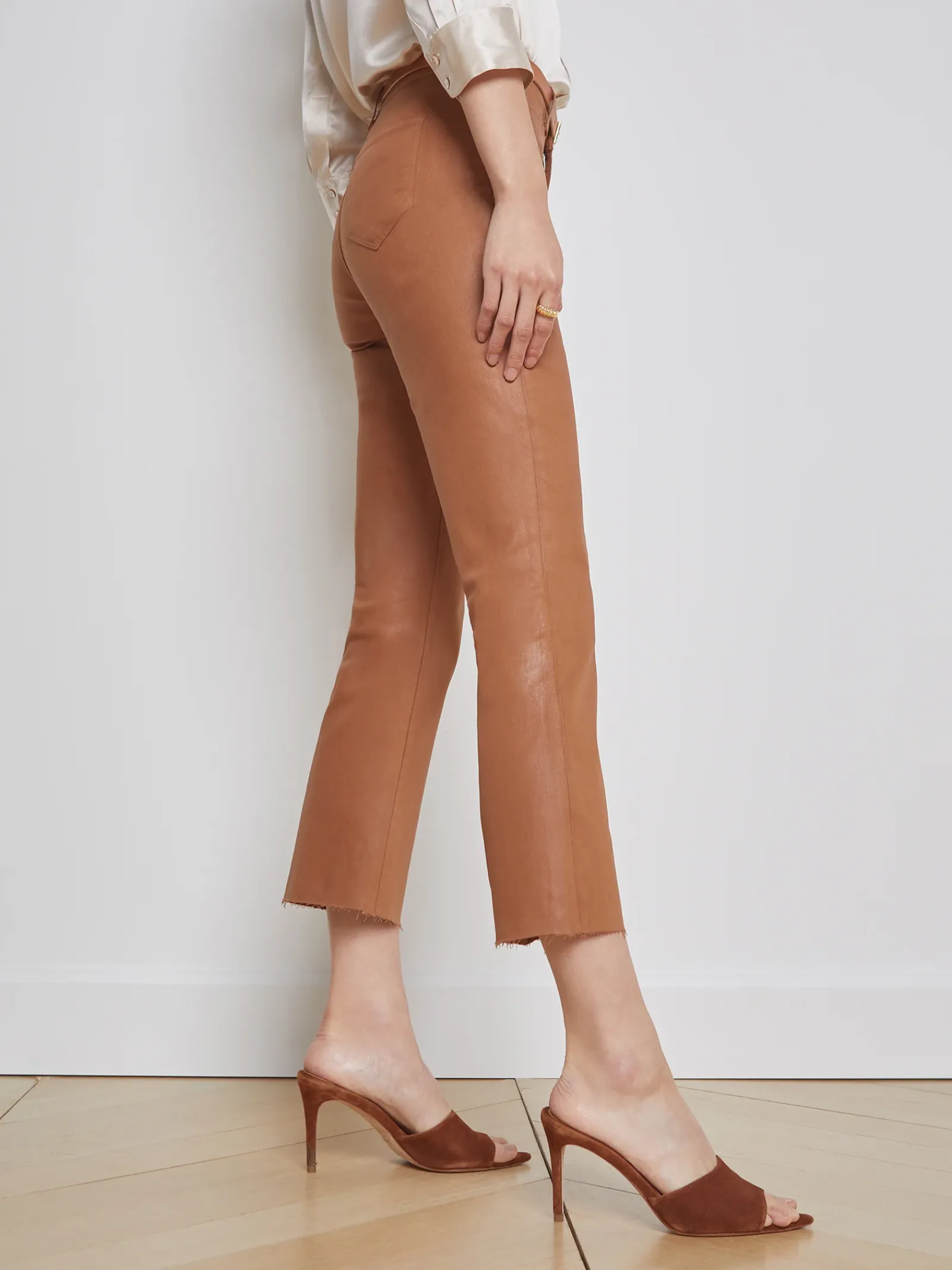 L'AGENCE Petite|Flare & Bootcut|Kendra Coated Cropped Flare Jean Java Coated