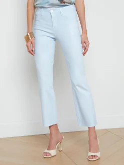 L'AGENCE Spring Collection|Petite|Kendra Coated Cropped Flare Jean Ice Water/White Contrast Coated