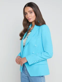 L'AGENCE Spring Collection|Blazers & Jackets|Kenzie Cotton-Blend Blazer Blue Atoll/Multi Belt