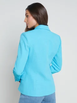 L'AGENCE Spring Collection|Blazers & Jackets|Kenzie Cotton-Blend Blazer Blue Atoll/Multi Belt
