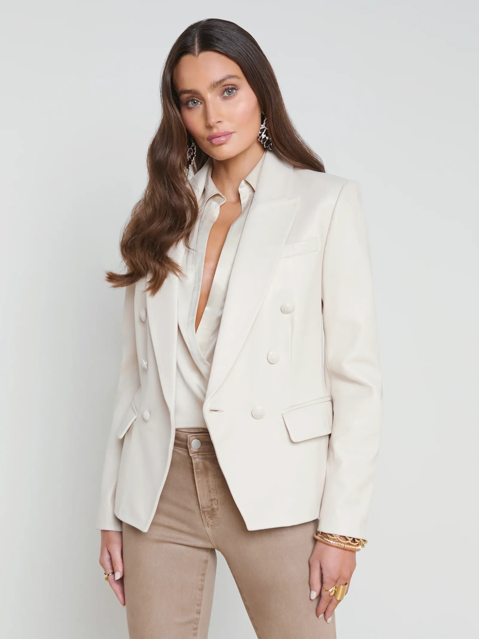 L'AGENCE Spring Collection|Leather|Kenzie Leather Blazer Champagne