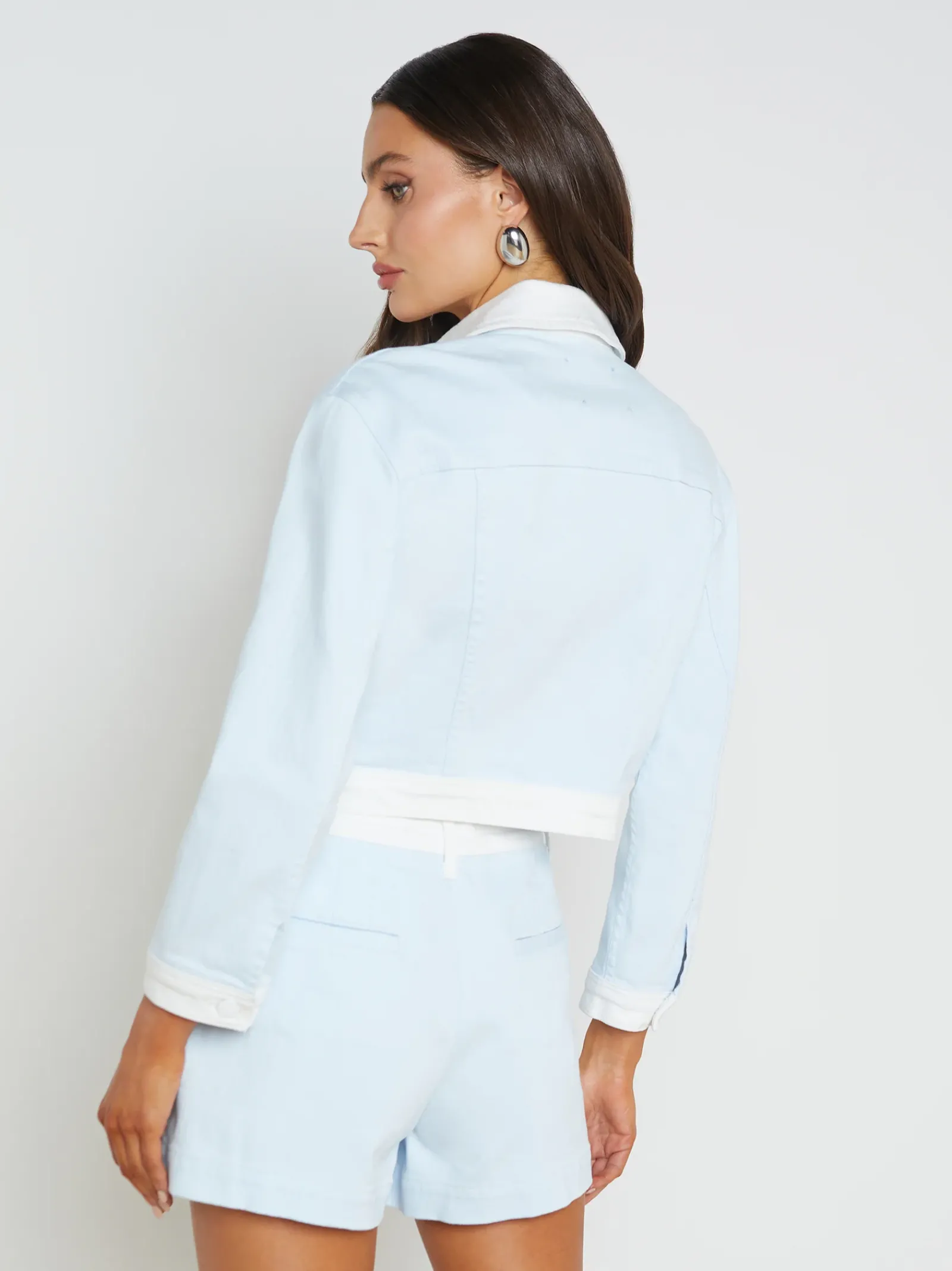 L'AGENCE Spring '24 Catalog|Spring Collection|Koda Contrast Denim Jacket ICE WATER/WHITE