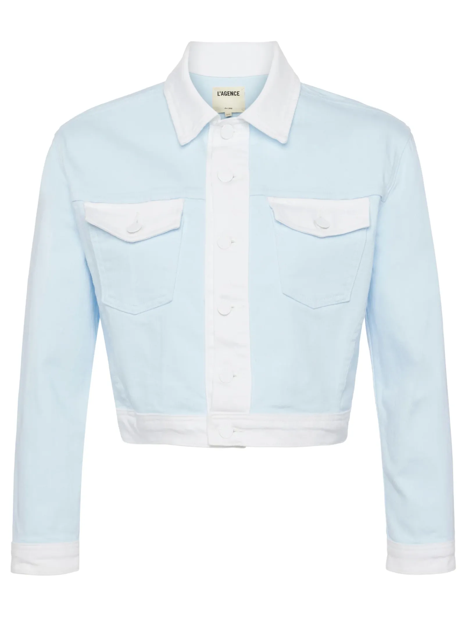 L'AGENCE Spring '24 Catalog|Spring Collection|Koda Contrast Denim Jacket ICE WATER/WHITE