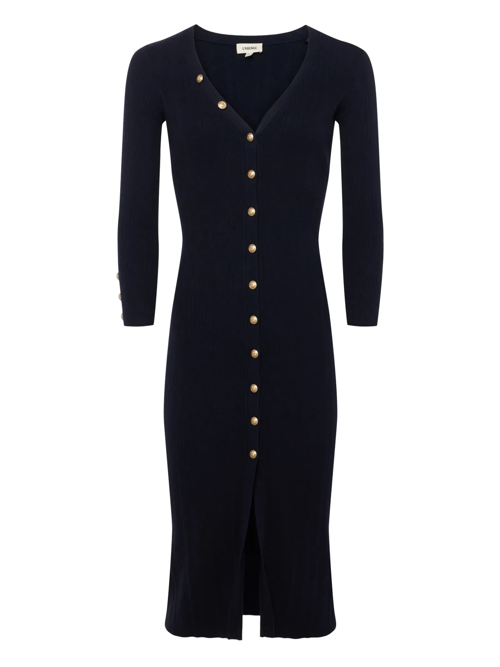 L'AGENCE Spring Collection|Knitwear|Kyra Ribbed Duster Dress Midnight/Gold