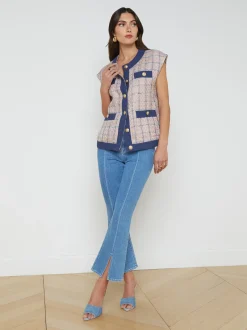 L'AGENCE Spring '24 Catalog|Spring Collection|Laurel Tweed Oversized Vest Tan/Dusty Pink/Blue