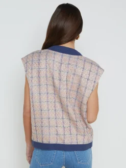 L'AGENCE Spring '24 Catalog|Spring Collection|Laurel Tweed Oversized Vest Tan/Dusty Pink/Blue