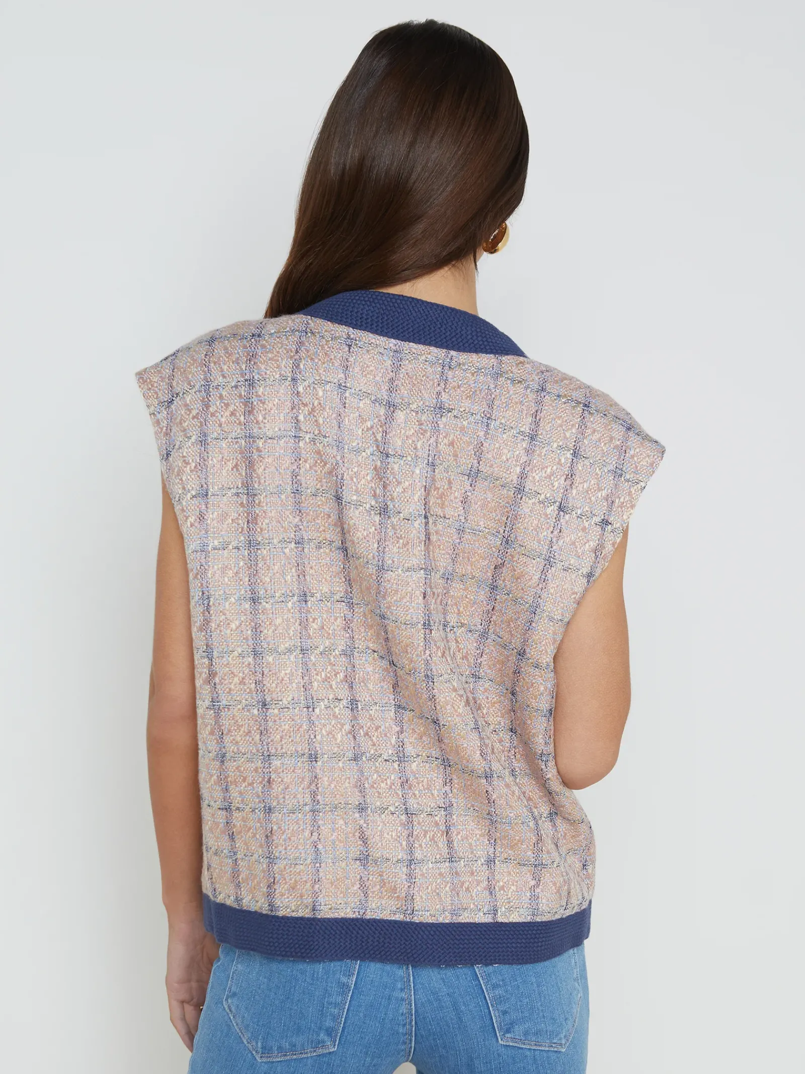 L'AGENCE Spring '24 Catalog|Spring Collection|Laurel Tweed Oversized Vest Tan/Dusty Pink/Blue