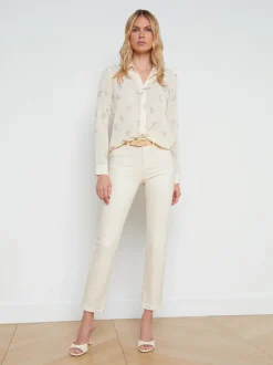 L'AGENCE Print Edition|Spring Collection|Laurent Embroidered Blouse Ecru Multi Small Butterfly Embroidery