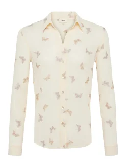 L'AGENCE Print Edition|Spring Collection|Laurent Embroidered Blouse Ecru Multi Small Butterfly Embroidery