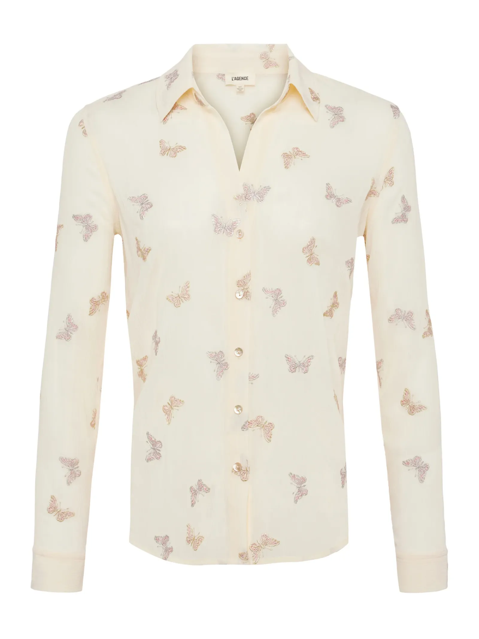 L'AGENCE Print Edition|Spring Collection|Laurent Embroidered Blouse Ecru Multi Small Butterfly Embroidery