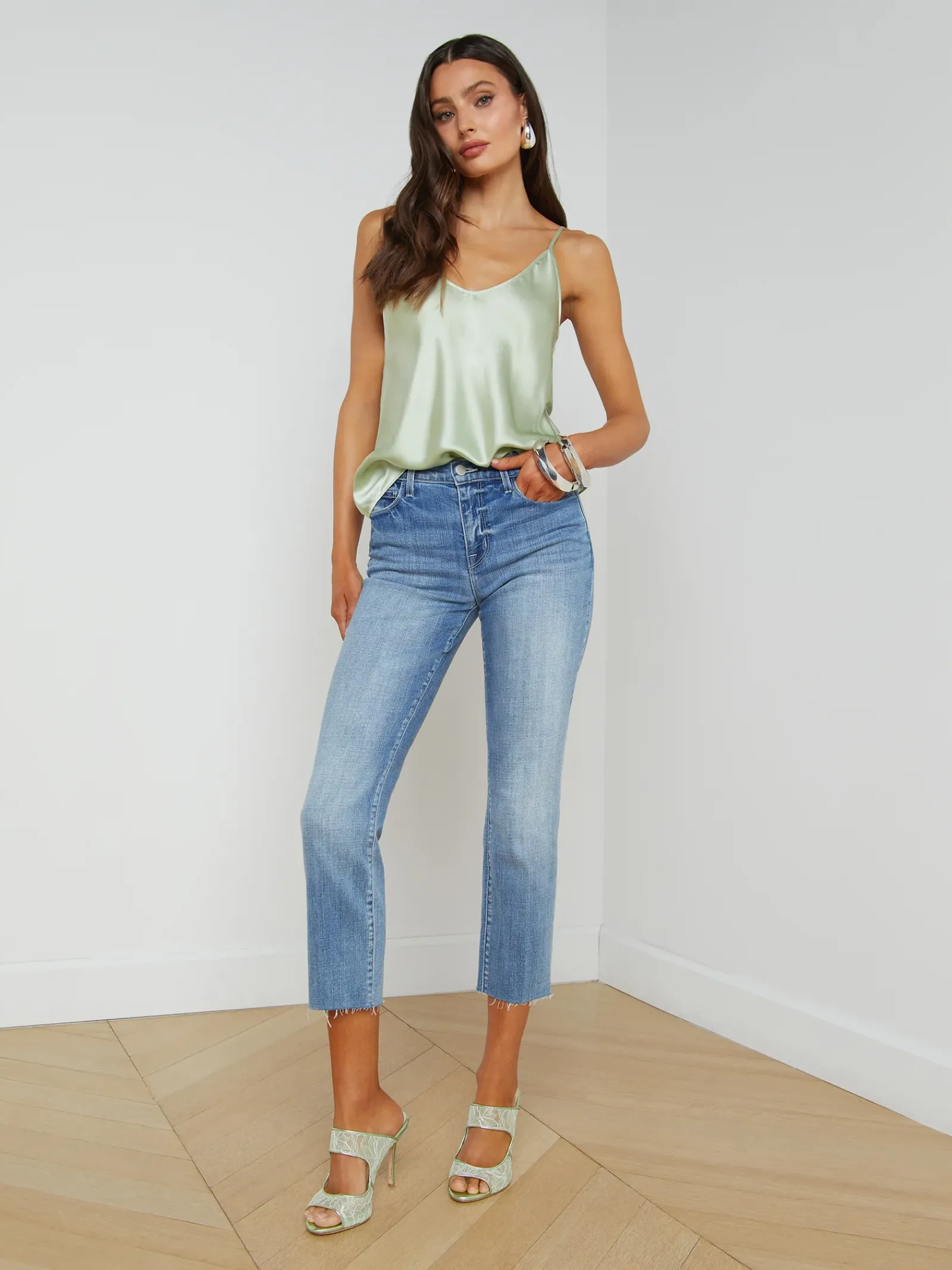 L'AGENCE Online Exclusives|Spring '24 Catalog|Lexi Silk Camisole Laurel Green