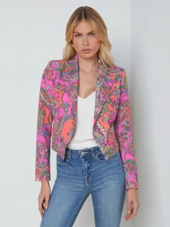 L'AGENCE Print Edition|Spring Collection|Lila Open-Front Blazer Rhodamine Multi Bright Pop Paisley