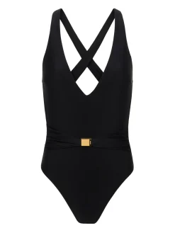 L'AGENCE Spring Collection|Swimwear|Lisa Plunge One-Piece Swimsuit Black