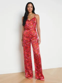 L'AGENCE Sets|Print Edition|Livvy Silk Straight-Leg Trouser Multi Butterfly Petal