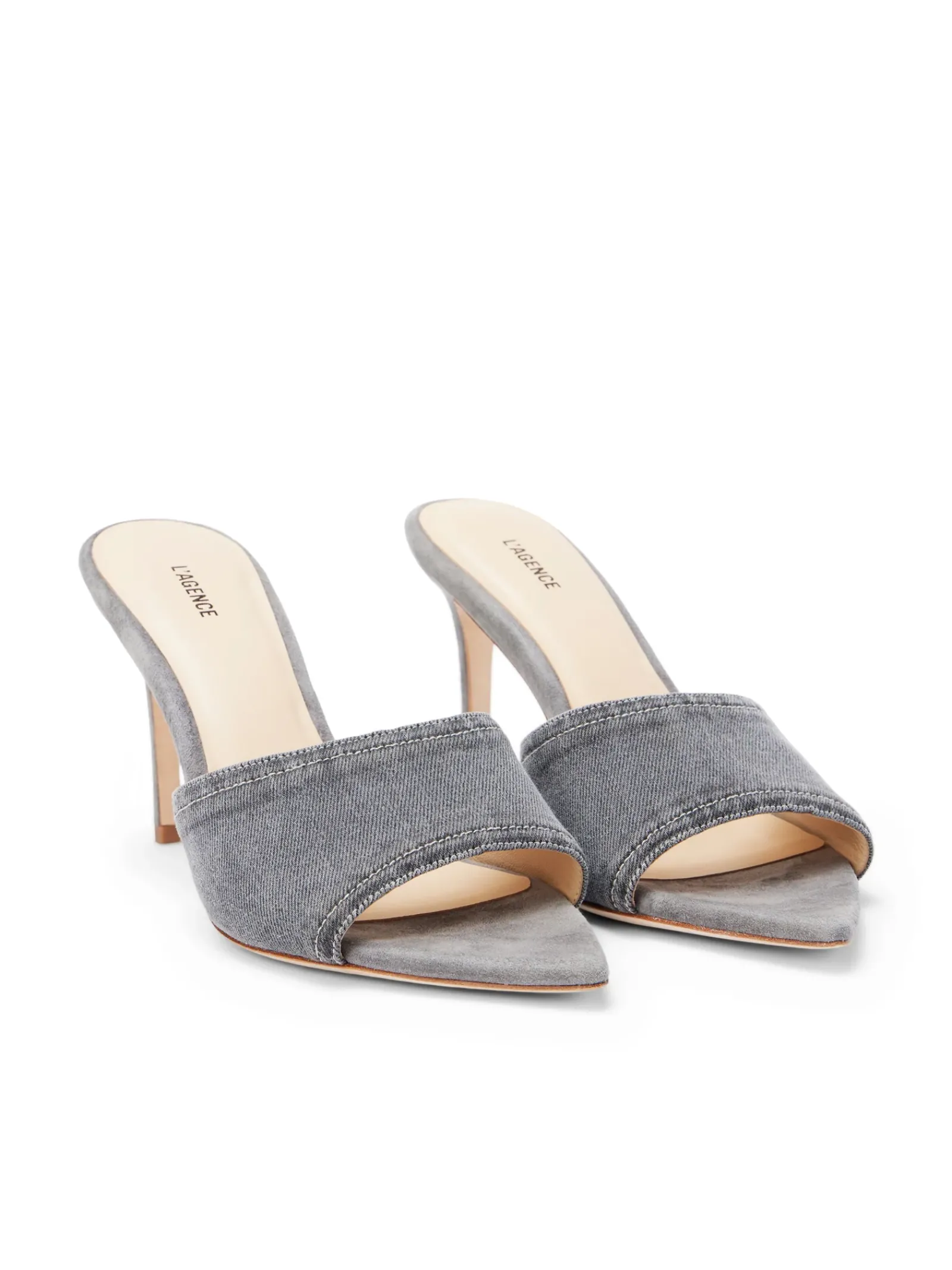 L'AGENCE Resort Collection|Mules|Lolita Open Toe Mule Grey Denim