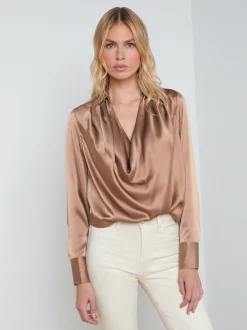 L'AGENCE Spring Collection|Silks|Lotus Silk Blouse Mocha
