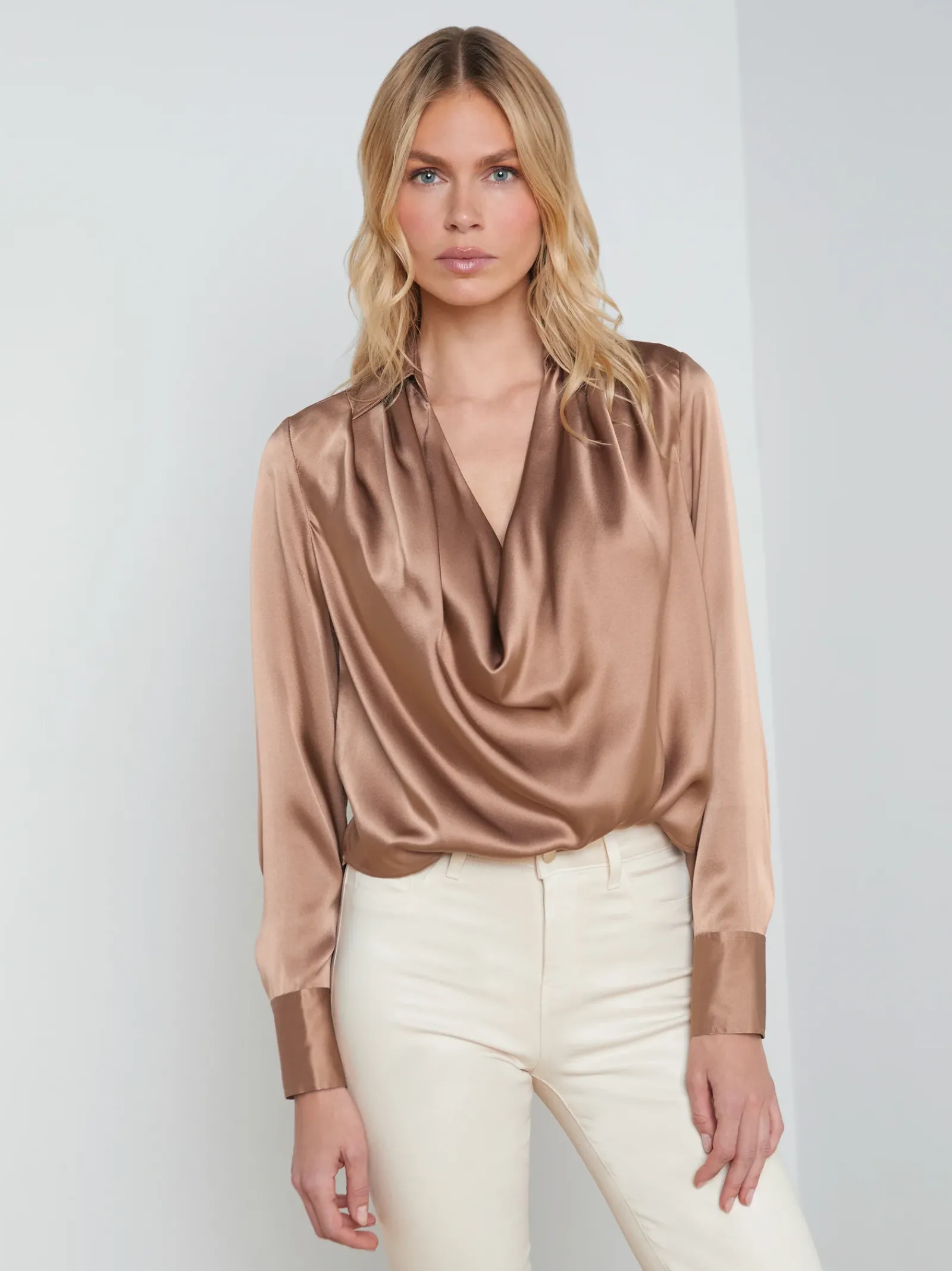 L'AGENCE Spring Collection|Silks|Lotus Silk Blouse Mocha