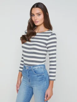 L'AGENCE Spring Collection|Lucille Boatneck Top Marengo/White Stripe