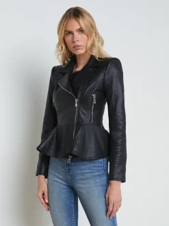 L'AGENCE All Things Black|Spring Collection|Lyric Leather Peplum Jacket Black