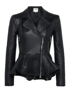 L'AGENCE All Things Black|Spring Collection|Lyric Leather Peplum Jacket Black