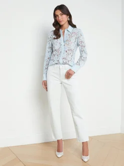 L'AGENCE Spring '24 Catalog|Spring Collection|Maia Floral Lace Blouse Ice Water