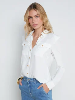 L'AGENCE Spring Collection|Blouses & Tops|Maisy Cargo Pocket Shirt Ivory