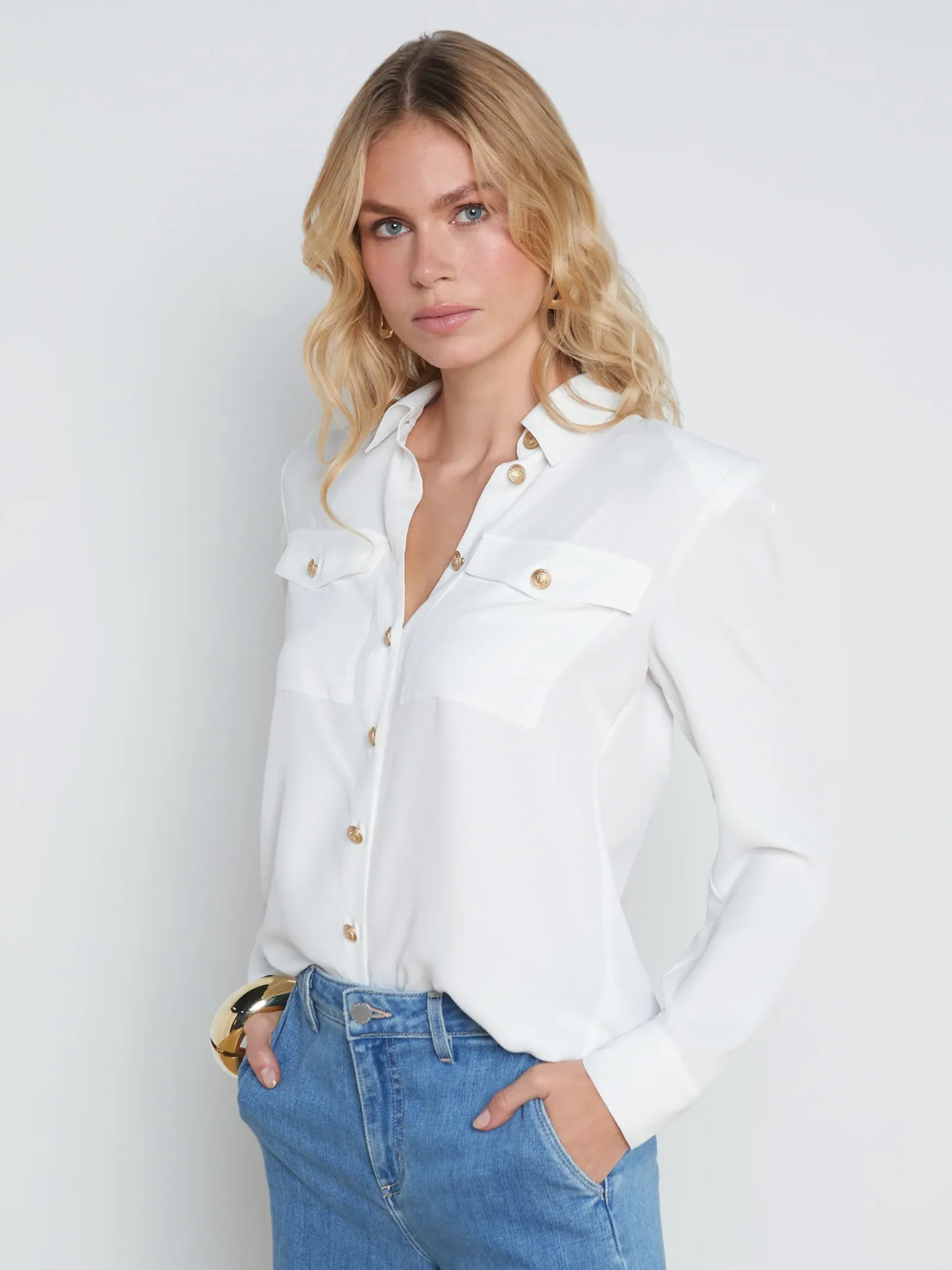L'AGENCE Spring Collection|Blouses & Tops|Maisy Cargo Pocket Shirt Ivory