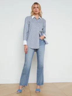 L'AGENCE Spring Collection|Blouses & Tops|Malia Cotton-Blend Tunic Midnight/White Hairline Stripe