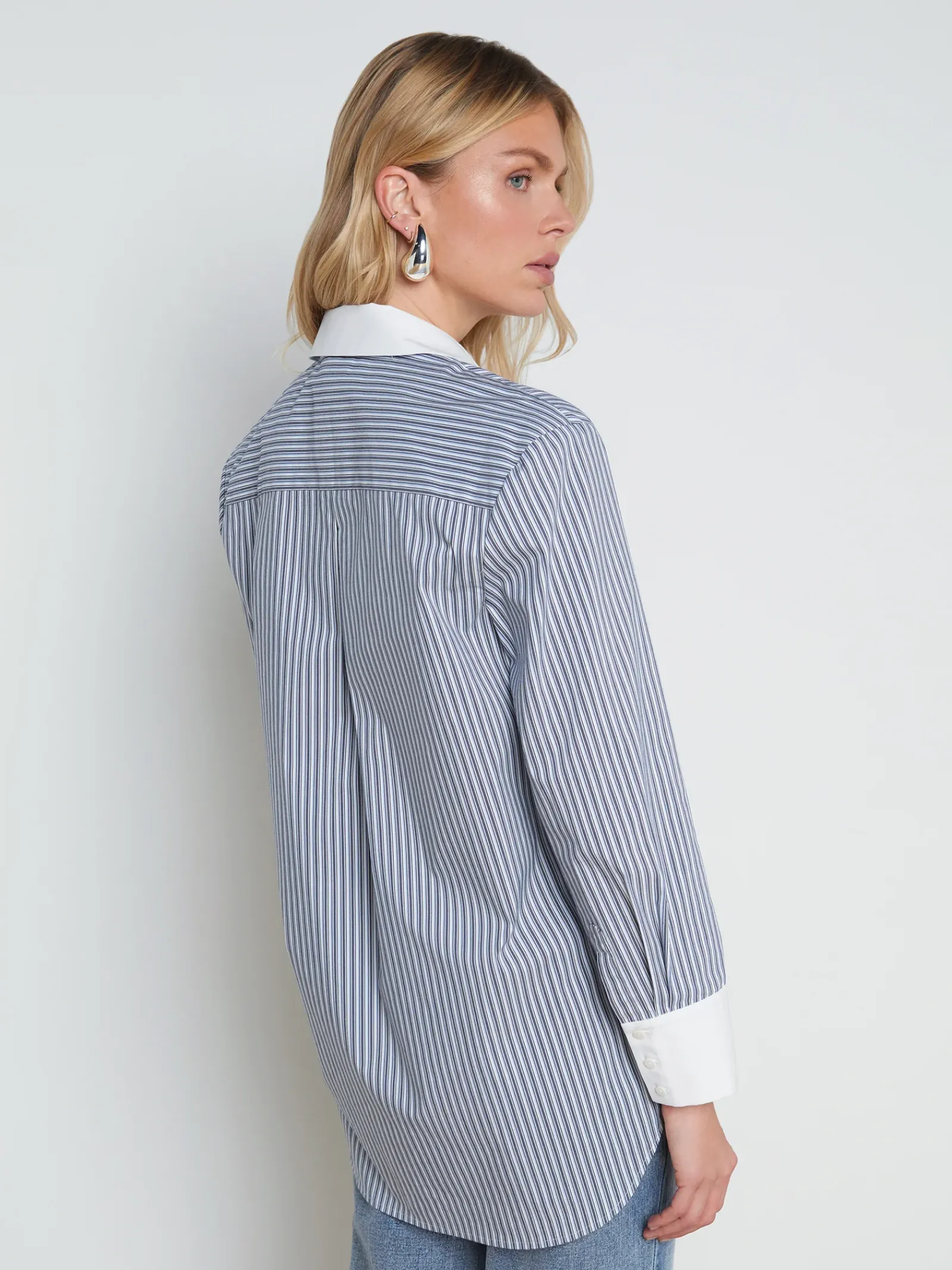 L'AGENCE Spring Collection|Blouses & Tops|Malia Cotton-Blend Tunic Midnight/White Hairline Stripe