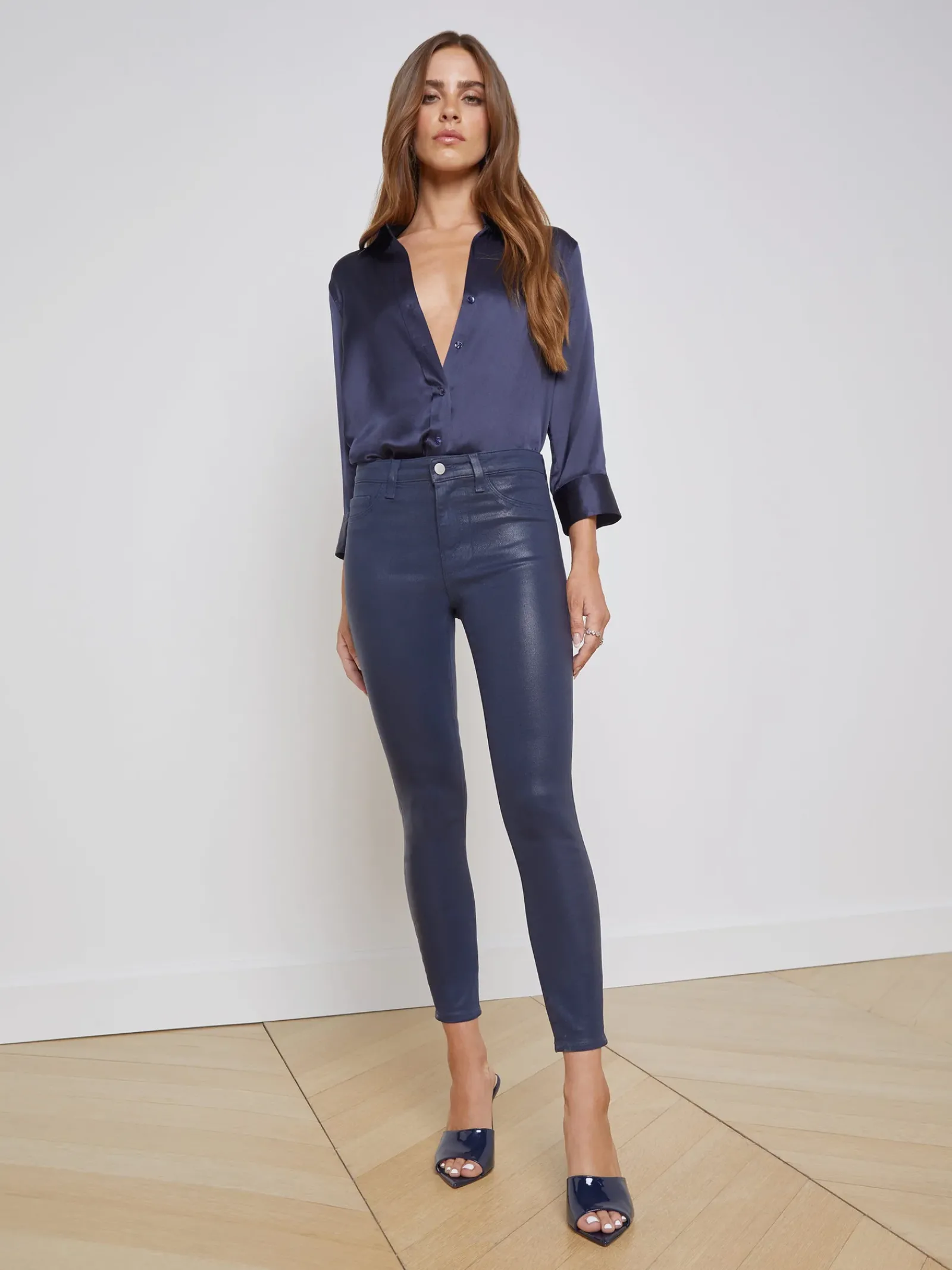 L'AGENCE Petite|Skinny|Margot Coated Skinny Jean Navy Coated