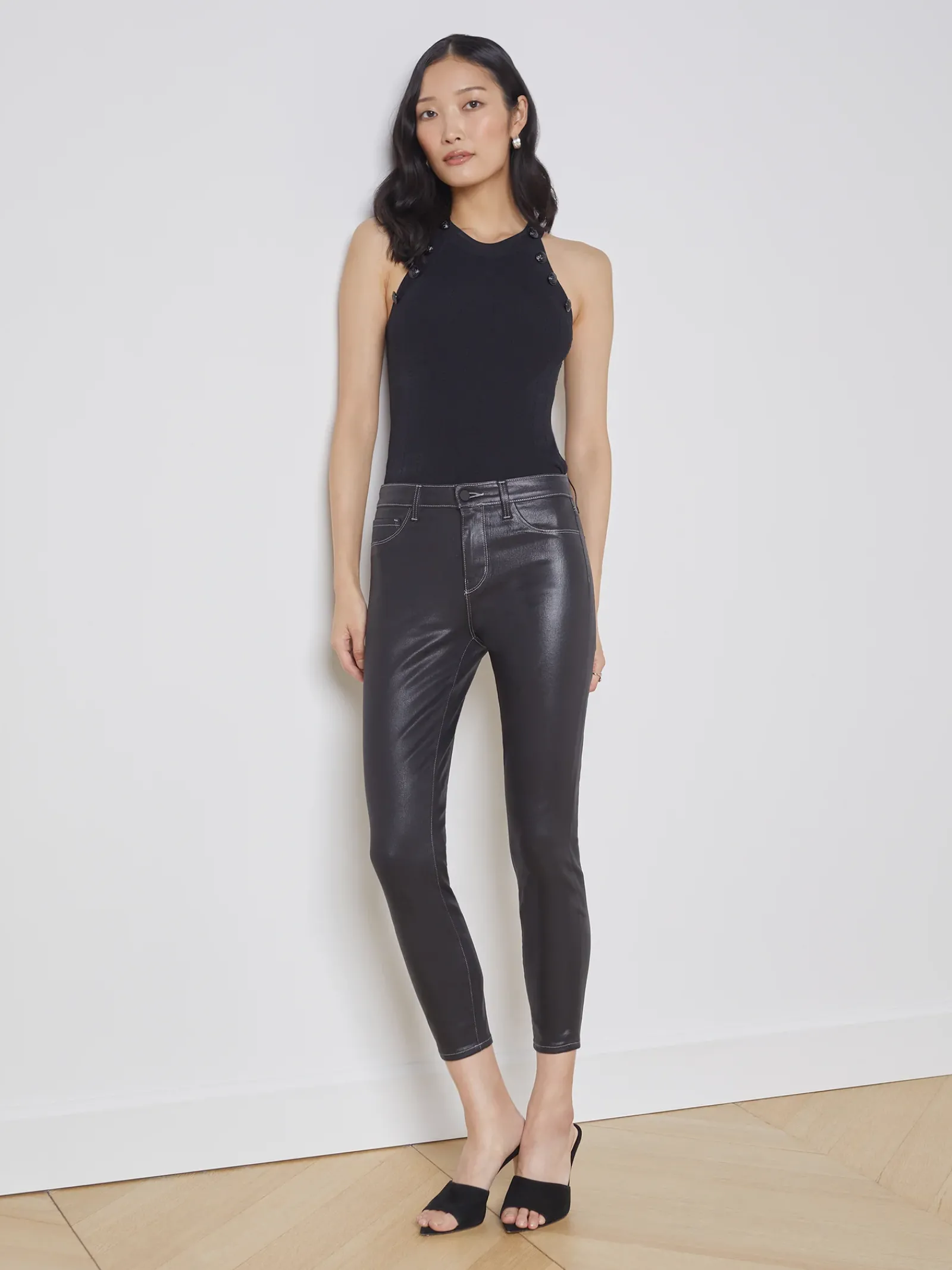 L'AGENCE All Things Black|Petite|Margot Coated Skinny Jean Noir/Natural Contrast Coated
