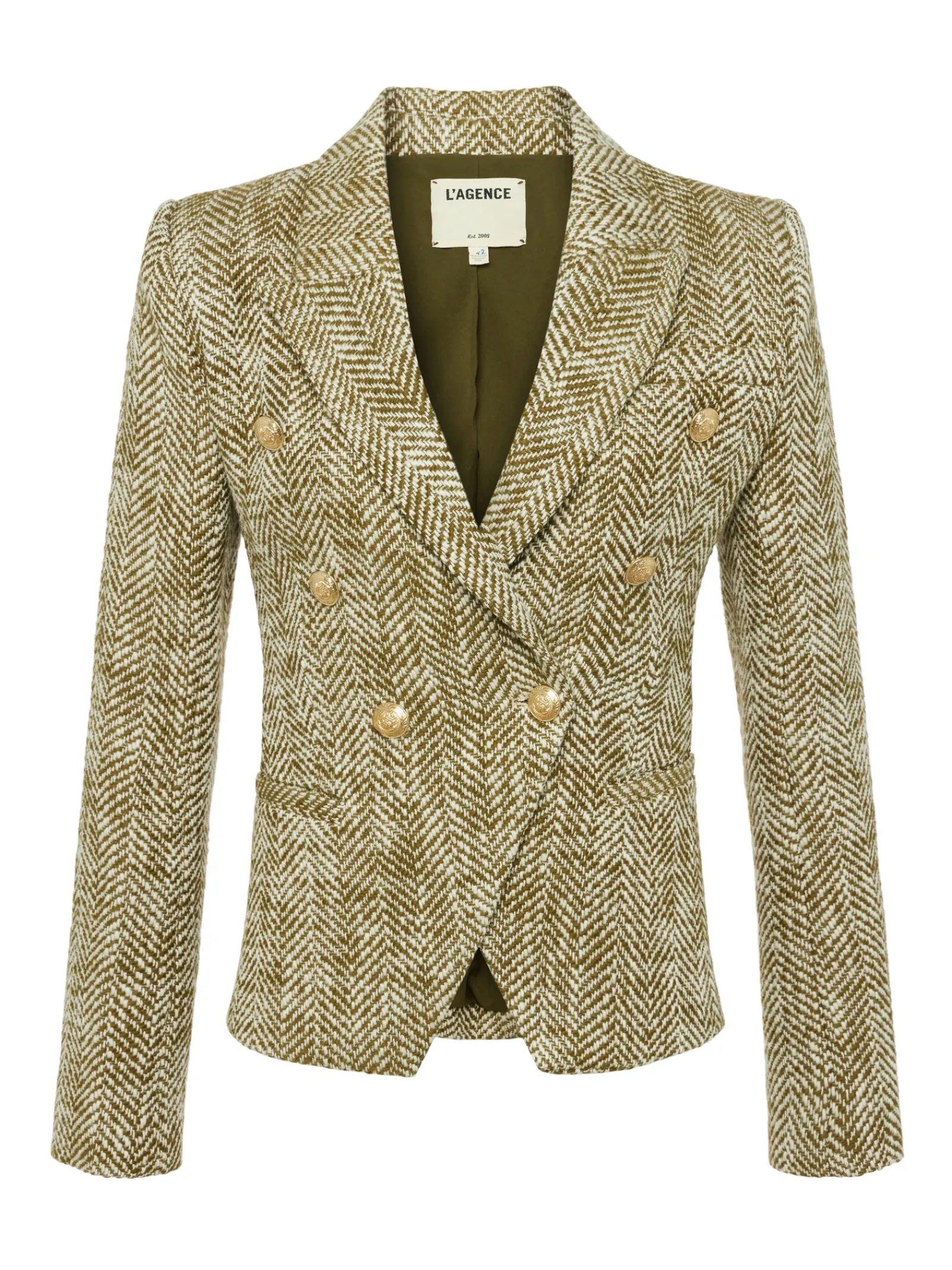 L'AGENCE Spring Collection|Blazers & Jackets|Marie Herringbone Blazer Army/Ecru Herringbone