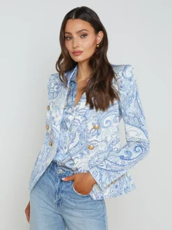 L'AGENCE Spring '24 Catalog|Print Edition|Marie Slim-Fit Blazer Ivory/Blue Decorated Paisley