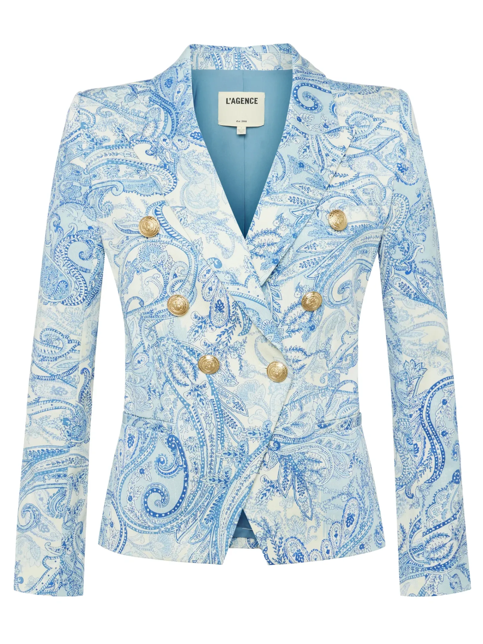 L'AGENCE Spring '24 Catalog|Print Edition|Marie Slim-Fit Blazer Ivory/Blue Decorated Paisley