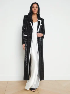 L'AGENCE Spring Collection|Blazers & Jackets|Marlowe Sequin Tuxedo Jacket Black/White