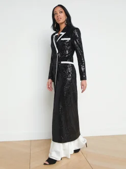 L'AGENCE Spring Collection|Blazers & Jackets|Marlowe Sequin Tuxedo Jacket Black/White