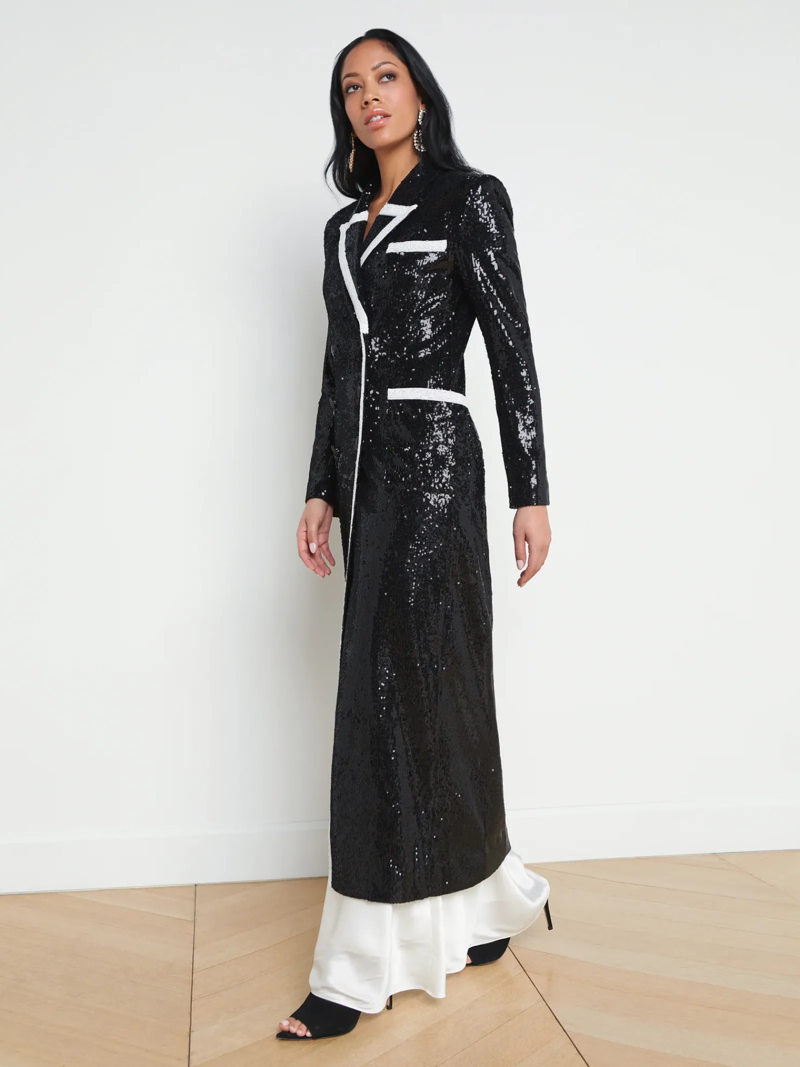 L'AGENCE Spring Collection|Blazers & Jackets|Marlowe Sequin Tuxedo Jacket Black/White