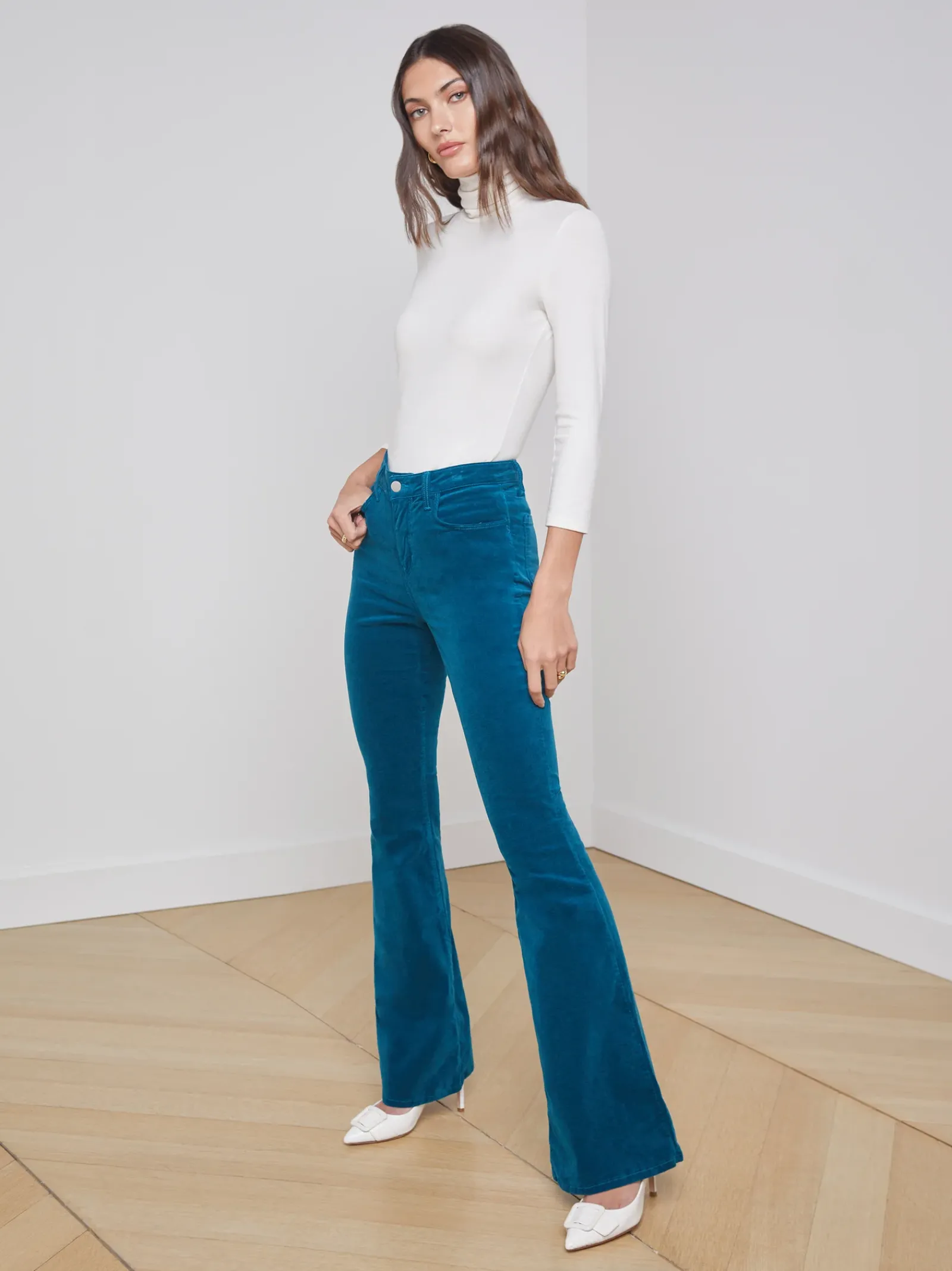 L'AGENCE Online Exclusives|Flare & Bootcut|Marty Velvet Jean Deep Lagoon