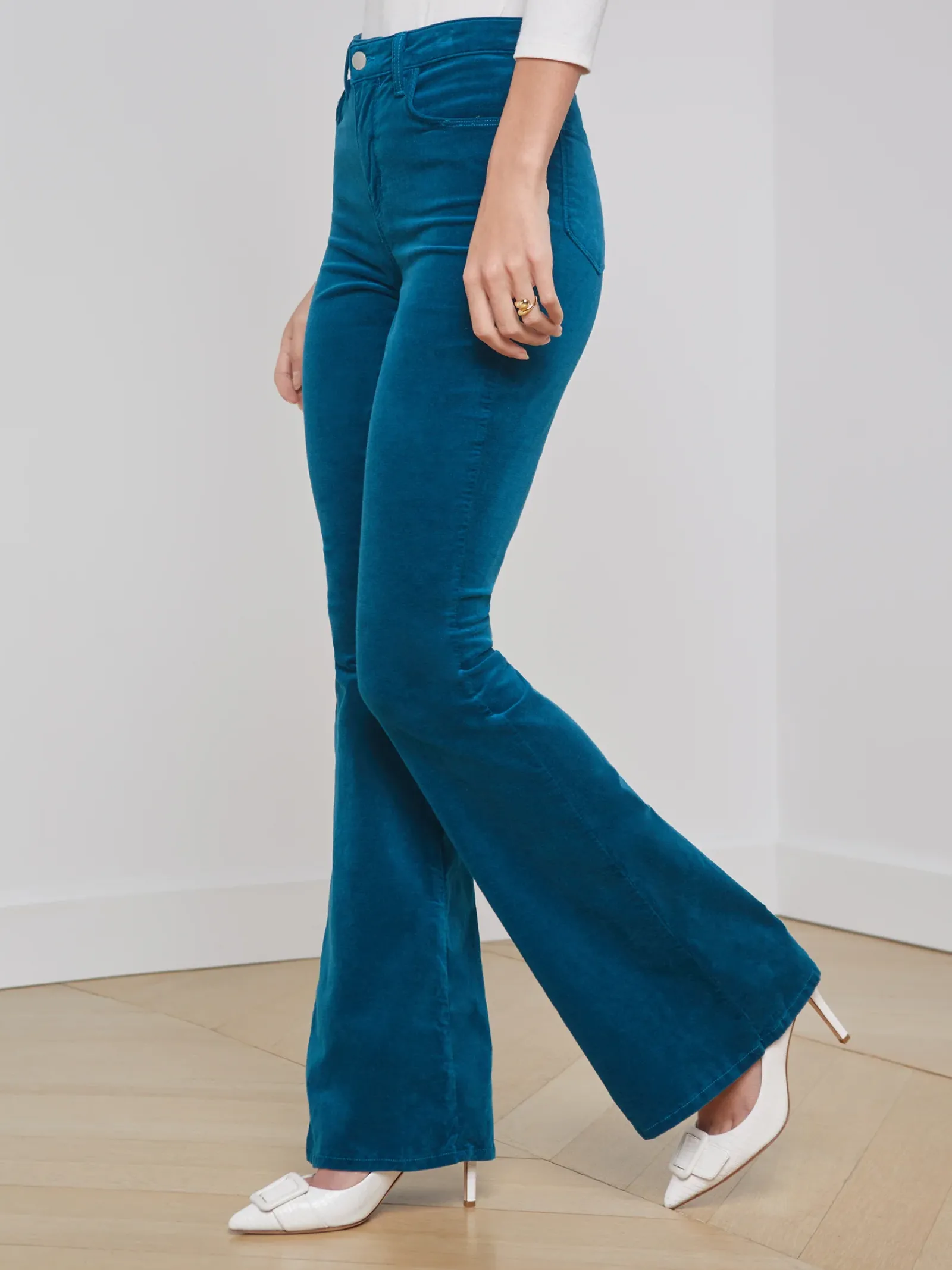L'AGENCE Online Exclusives|Flare & Bootcut|Marty Velvet Jean Deep Lagoon