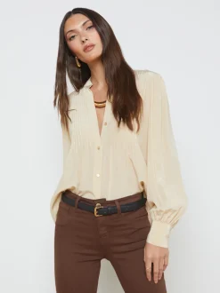 L'AGENCE Resort Collection|Silks|Mirage Blouse Pebble