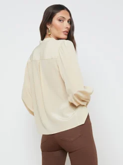 L'AGENCE Resort Collection|Silks|Mirage Blouse Pebble