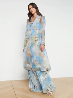 L'AGENCE Spring '24 Catalog|Spring Collection|Moda Silk Organza Trench Coat Light Blue Multi Renaissance
