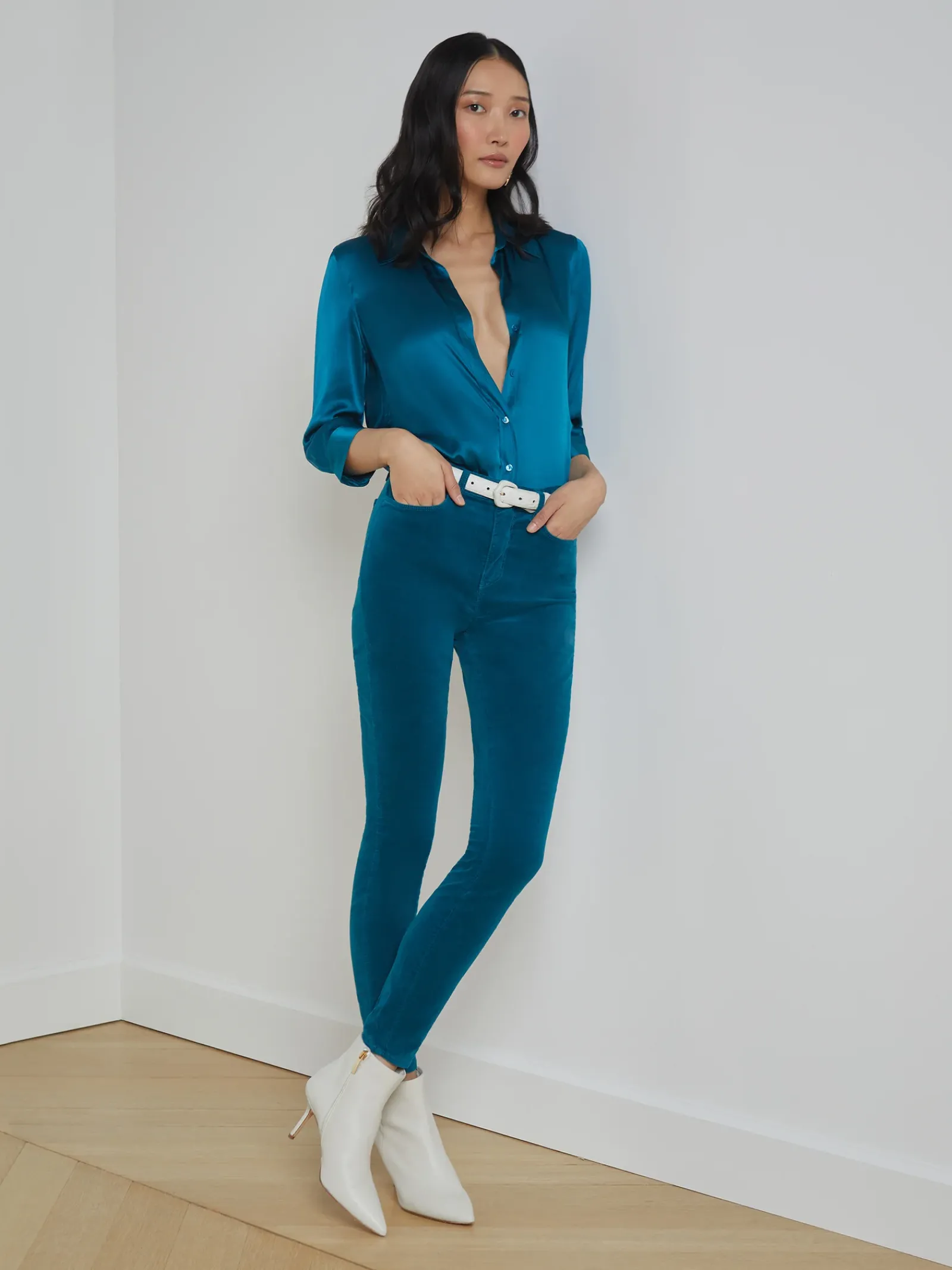 L'AGENCE Skinny|Velvet Denim|Monique Velvet Jean Deep Lagoon