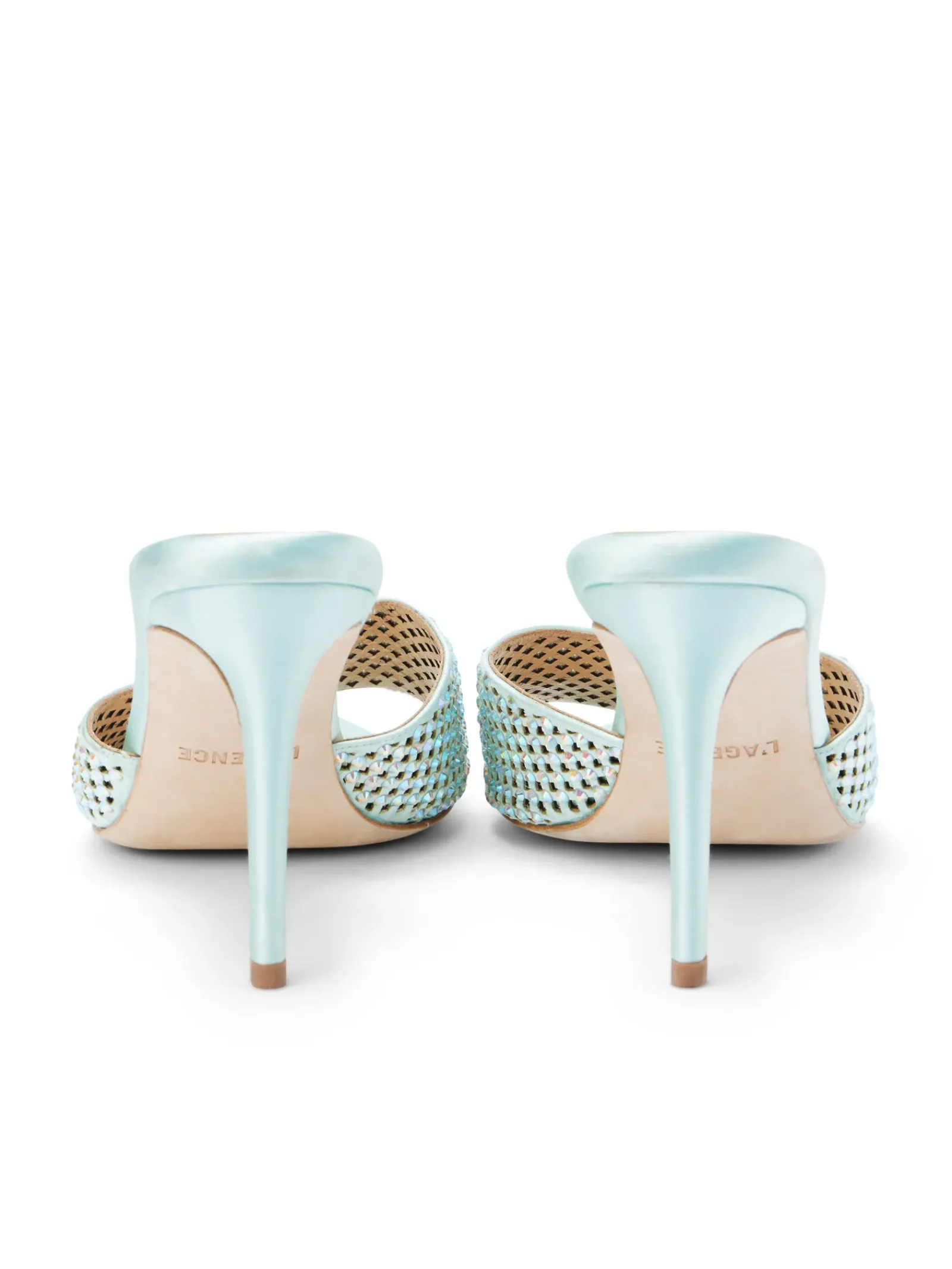 L'AGENCE Resort Collection|Mules|Narcise Open Toe Mule Mint Satin