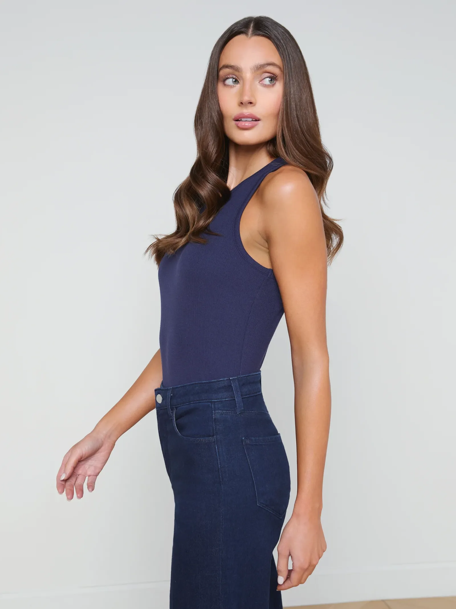 L'AGENCE Spring Collection|Camisoles & Tanks|Nia Ribbed Tank Deep Midnight