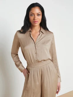 L'AGENCE Sets|Spring Collection|Nina Crinkle-Effect Blouse Cappuccino