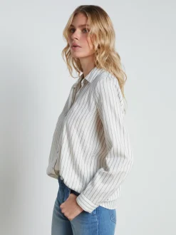 L'AGENCE Spring Collection|Blouses & Tops|Nina Lurex-Cotton Blouse Ivory/Black/Gold Stripe