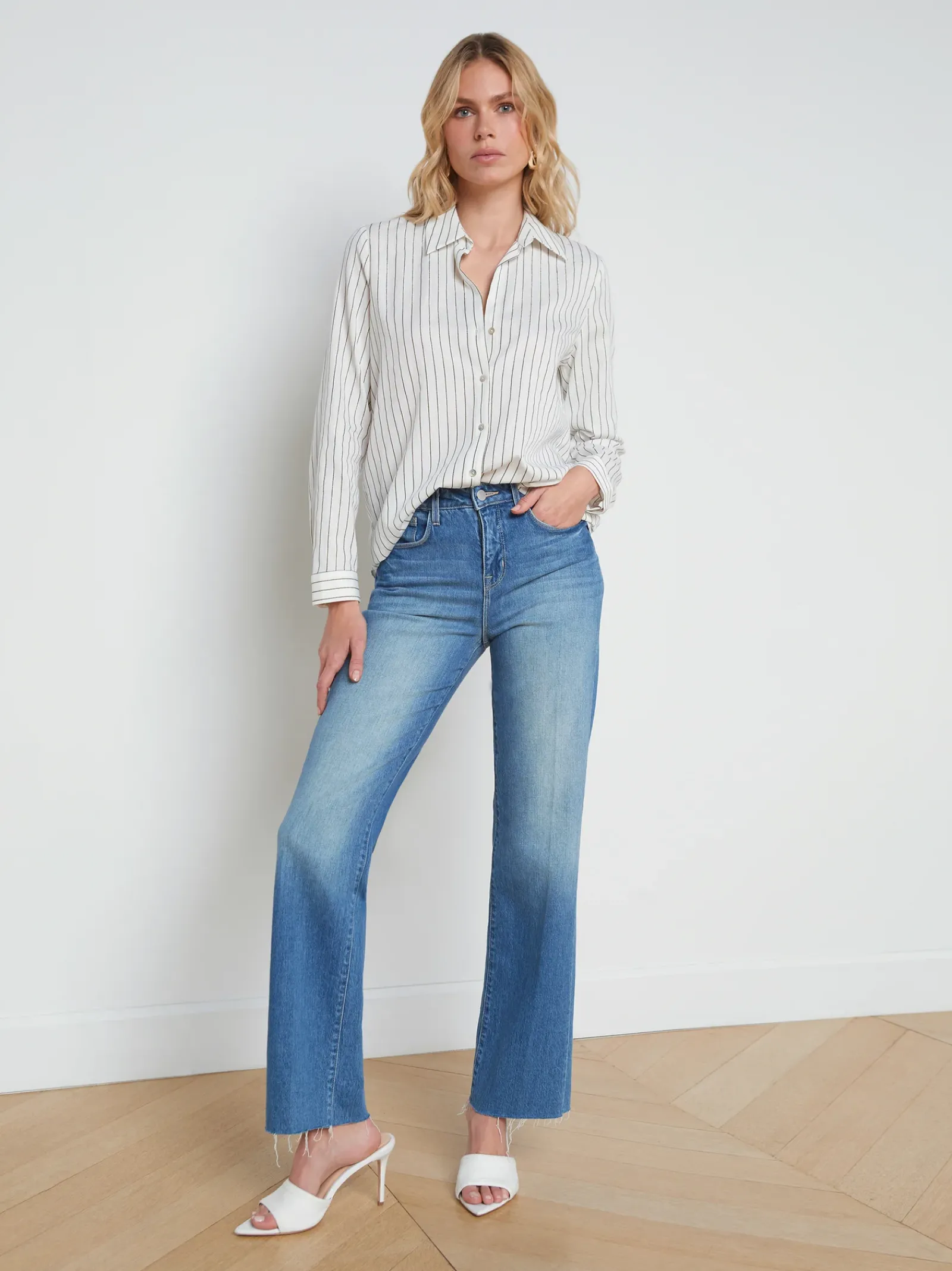 L'AGENCE Spring Collection|Blouses & Tops|Nina Lurex-Cotton Blouse Ivory/Black/Gold Stripe