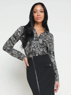 L'AGENCE Spring Collection|Silks|Nina Silk Blouse Black/Ecru Map of Paris