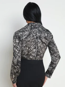 L'AGENCE Spring Collection|Silks|Nina Silk Blouse Black/Ecru Map of Paris